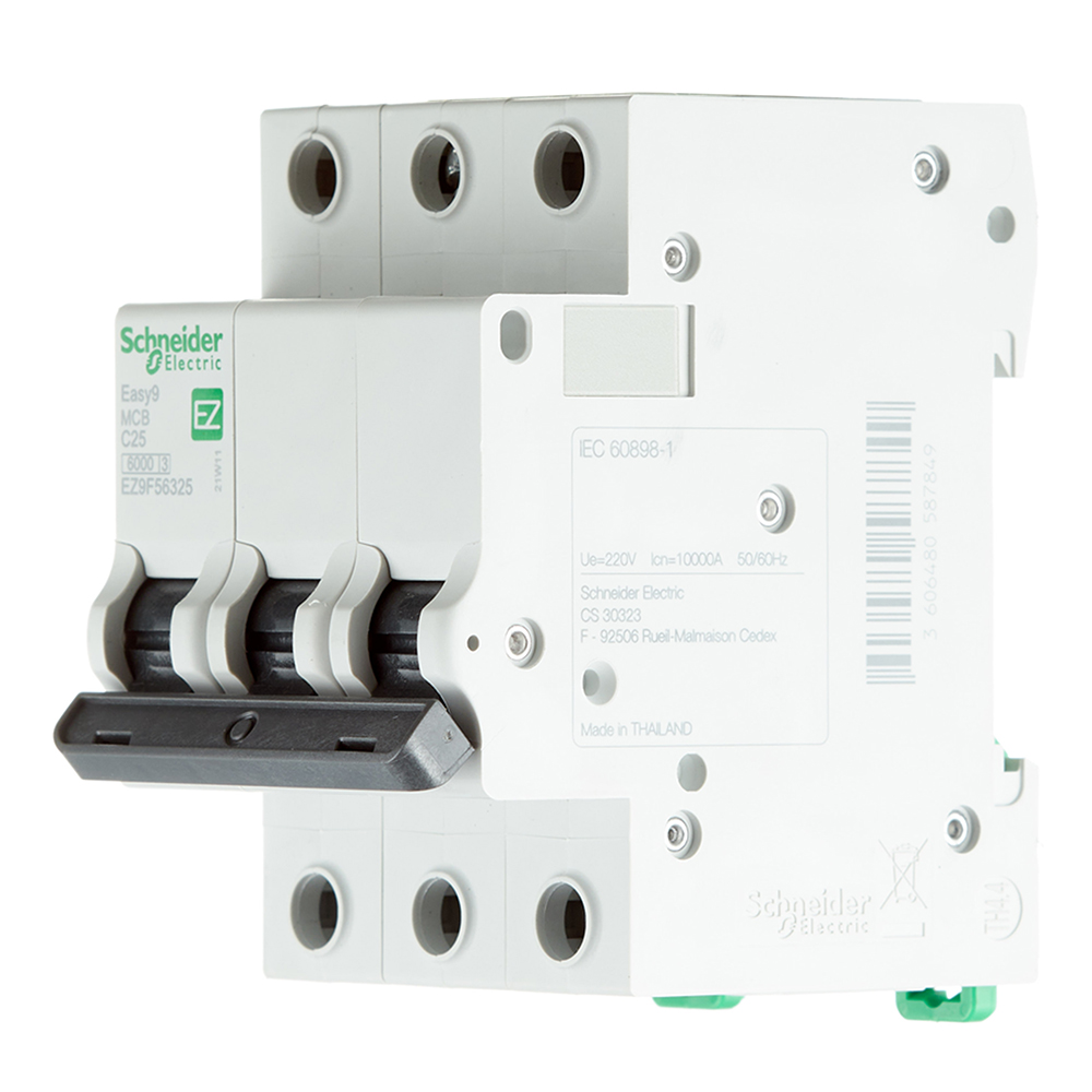 фото Автоматический выключатель schneider electric easy9 (ez9f56325) 3p 25а тип c 6 ка 220 в на din-рейку