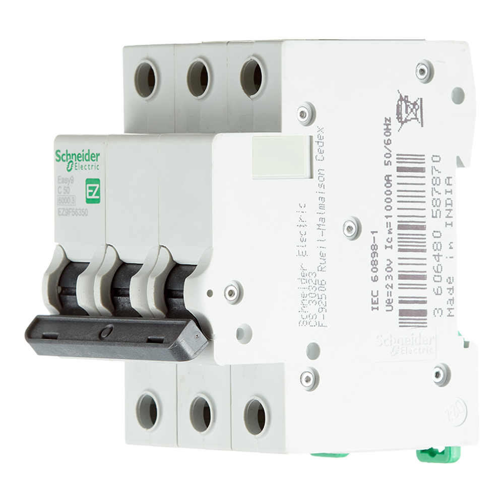 фото Автоматический выключатель schneider electric easy9 (ez9f56350) 3p 50а тип c 6 ка 220 в на din-рейку