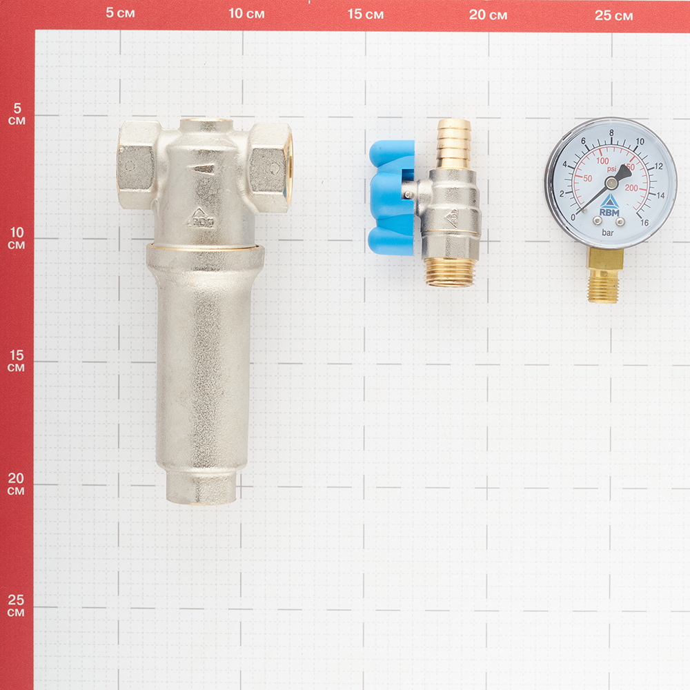 фото Фильтр промывной rbm (126.05.10) 3/4 вр(г) х 3/4 вр(г) с манометром