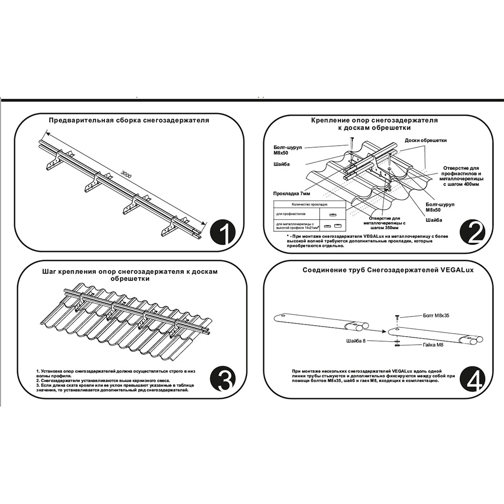 фото Снегозадержатель для металлочерепицы трубчатый овальный вегасток 3 м коричневый ral 8017