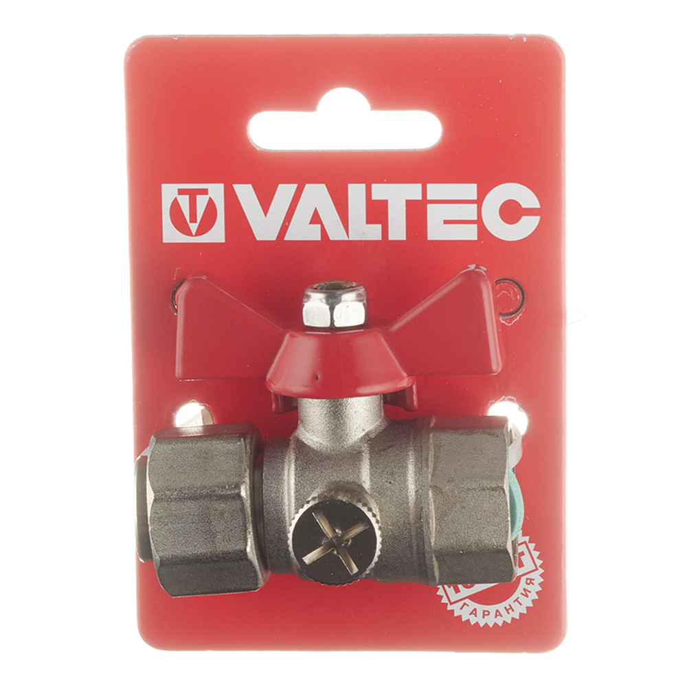 фото Кран шаровой латунный valtec (vt.807.n.0404) 1/2 вр(г) х 1/2 вр(г) для подключения манометра проходной бабочка прямой