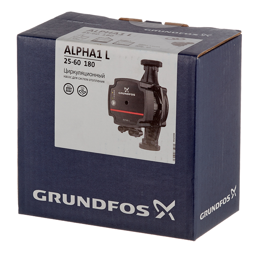 Циркуляционный насос для систем отопления Grundfos Alpha1 L 25-60 180 (99199612) DN25 подъем 6 м 180 мм с гайками