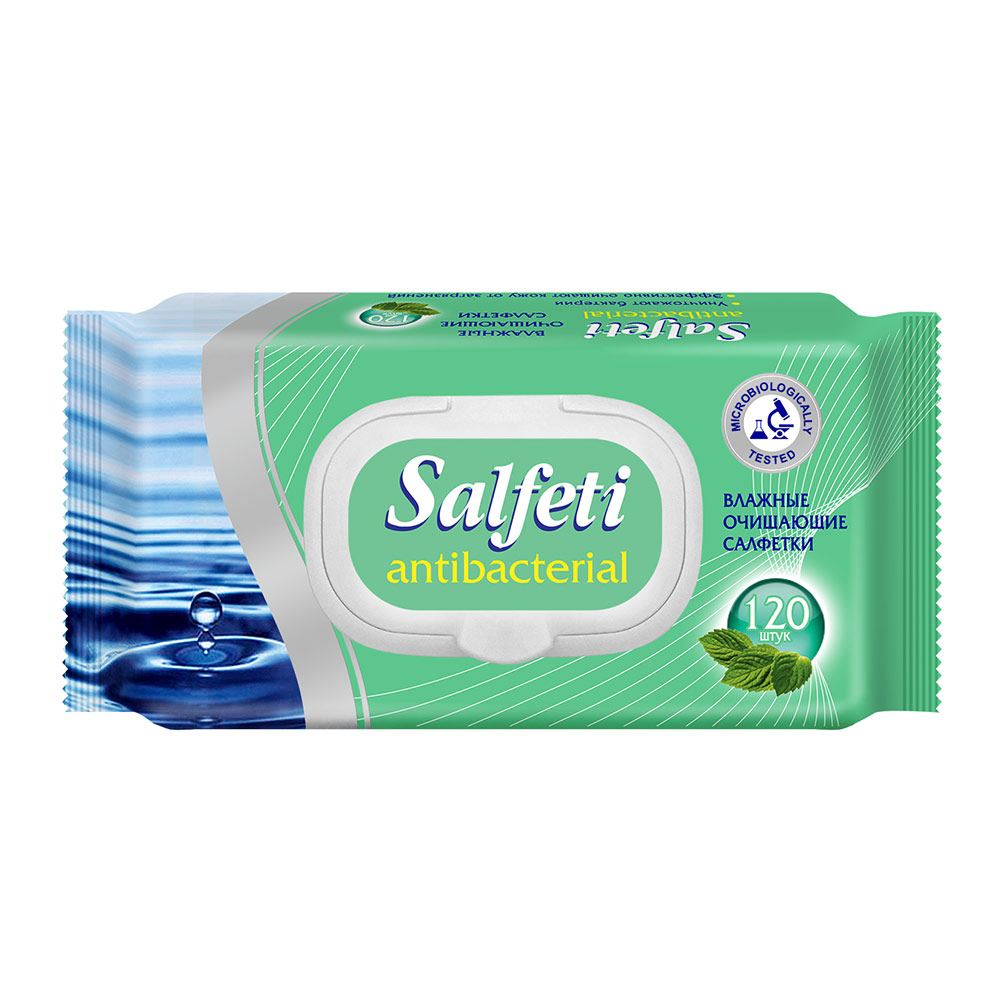 влажные салфетки salfeti антибактериальные с клапаном 2880 шт 40 упаковок по 72 шт Салфетки влажные антибактериальные Salfeti с клапаном (120 шт.)
