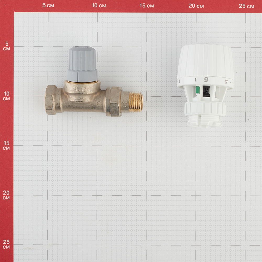 фото Клапан (вентиль) термостатический прямой danfoss (013g2231) 1/2 нр(ш) х 1/2 вр(г) для однотрубных систем с термоголовкой комплект