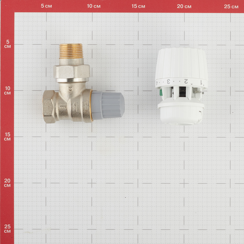 фото Клапан (вентиль) термостатический угловой danfoss (013g2233) 3/4 нр(ш) х 3/4 вр(г) для однотрубных систем с термоголовкой комплект