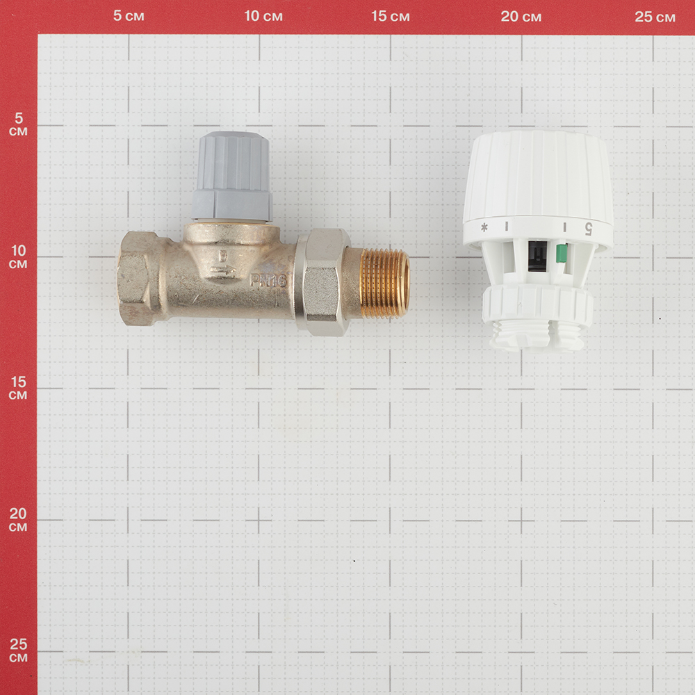 фото Клапан (вентиль) термостатический прямой danfoss (013g2232) 3/4 нр(ш) х 3/4 вр(г) для однотрубных систем с термоголовкой комплект