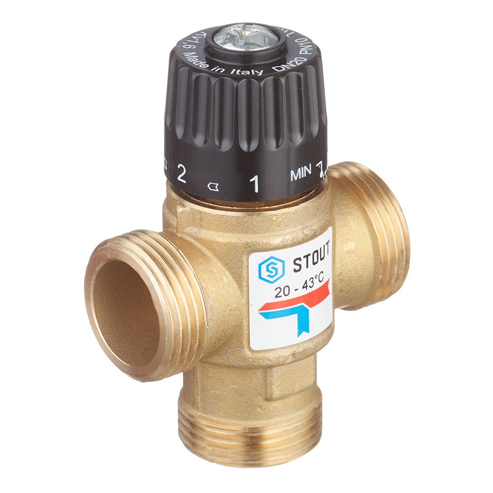 Клапан (вентиль) термостатический Stout (SVM-0120-164325) подмешивающий 1 НР(ш) для систем отопления и ГВС 20-43 °С KVs 1,6