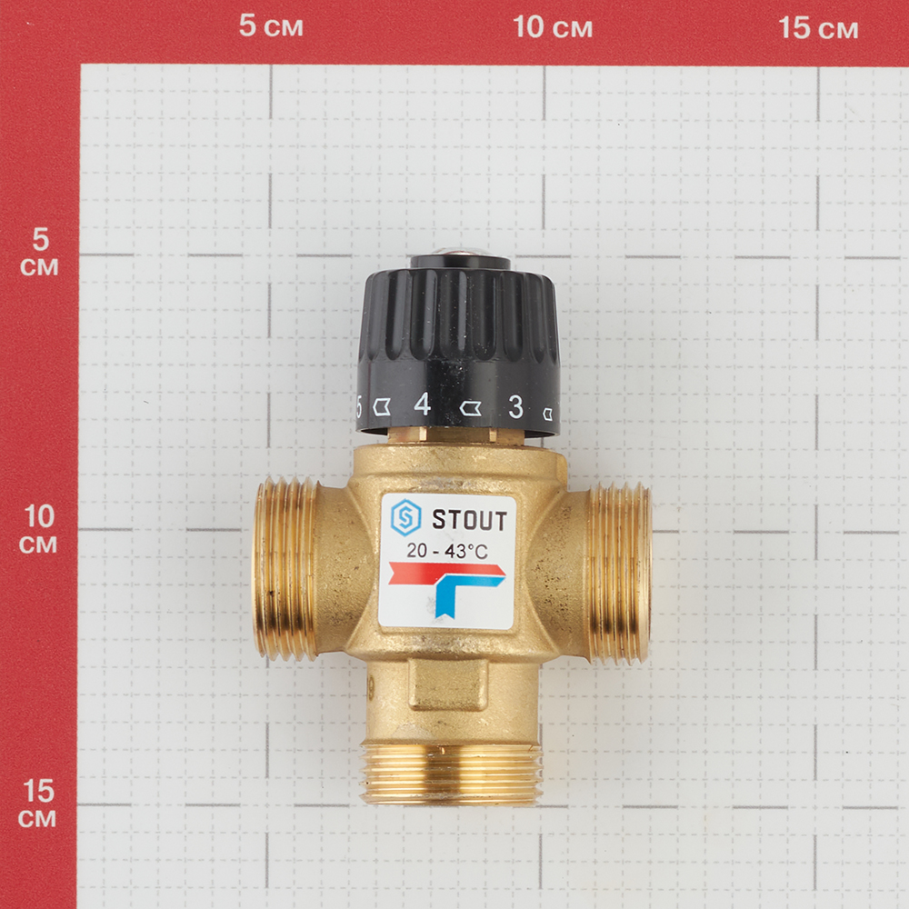 фото Клапан (вентиль) термостатический stout (svm-0120-164325) подмешивающий 1 нр(ш) для систем отопления и гвс 20-43 °с kvs 1,6