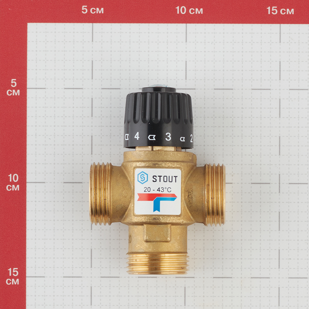 фото Клапан (вентиль) термостатический stout (svm-0120-254325) подмешивающий 1 нр(ш) для систем отопления и гвс 20-43 °с kvs 2,5