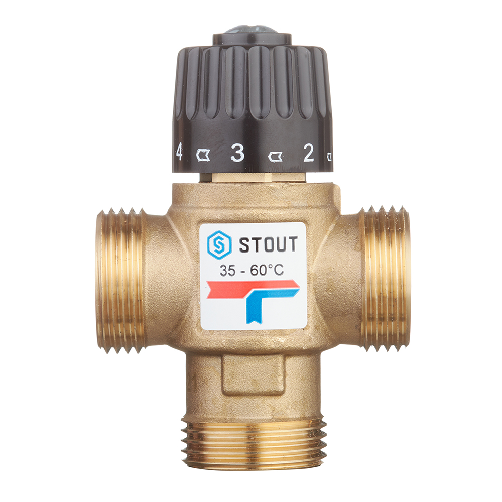 фото Клапан (вентиль) термостатический stout (svm-0120-256025) подмешивающий 1 нр(ш) для систем отопления и гвс 35-60 °с kvs 2,5