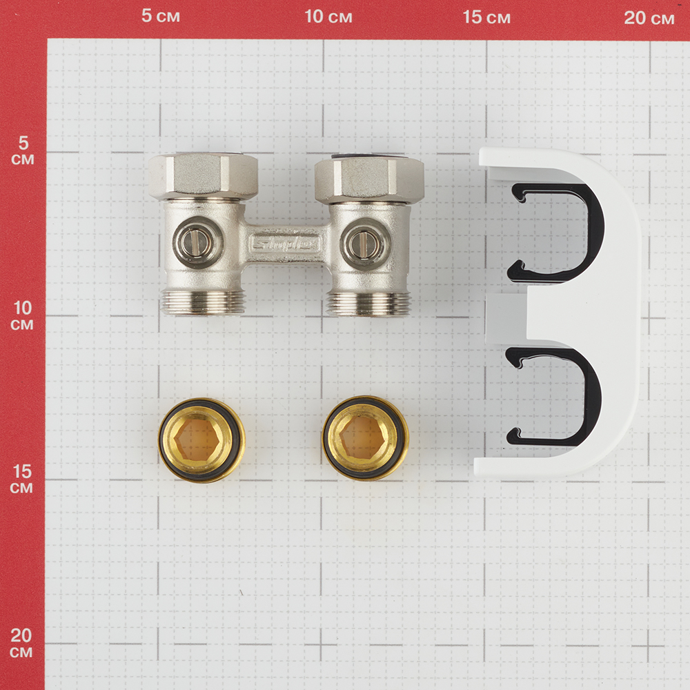 фото Узел нижнего подключения прямой simplex standard line d1/50 h-образный 1/2 нр(ш) х 3/4 ek для радиатора c ниппелями 1/2" с декоративной панелью
