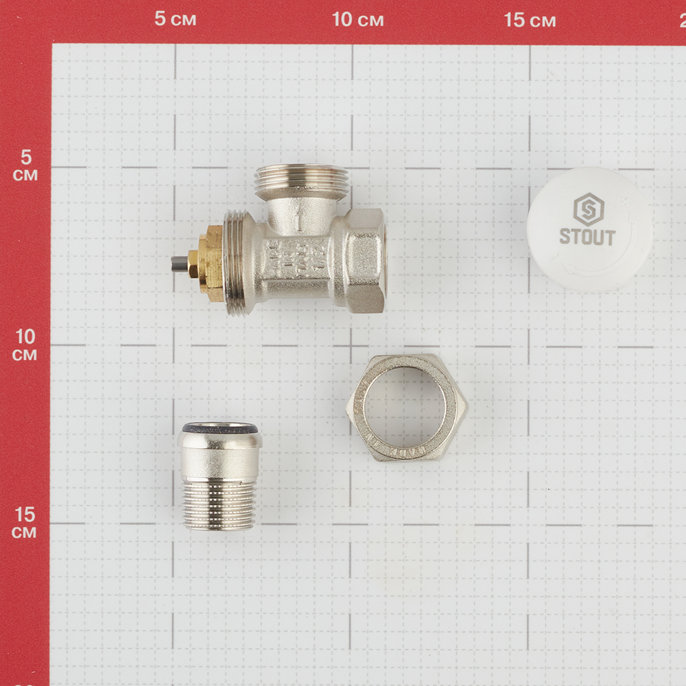 фото Клапан (вентиль) термостатический угловой stout (svt-0002-000015) 1/2 нр(ш) х 1/2 вр(г) для радиатора никелерованный