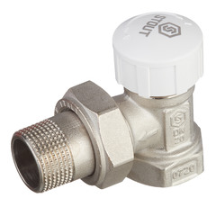 Клапан (вентиль) термостатический угловой Stout (SVT-0004-000020) 3/4 НР(ш) х 3/4 ВР(г) для радиатора никелерованный