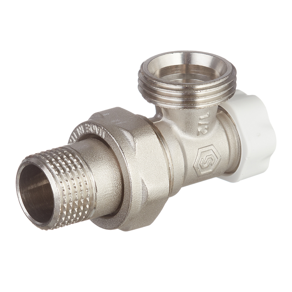Клапан (вентиль) запорный угловой Stout (SVL-1166-000015) 1/2 ВР(г) х 3/4 НР(ш) для радиатора под евроконус никелерованный