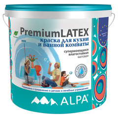 Краска акриловая Alpa ПремиумЛатекс для кухонь и ванных комнат белая 10 л