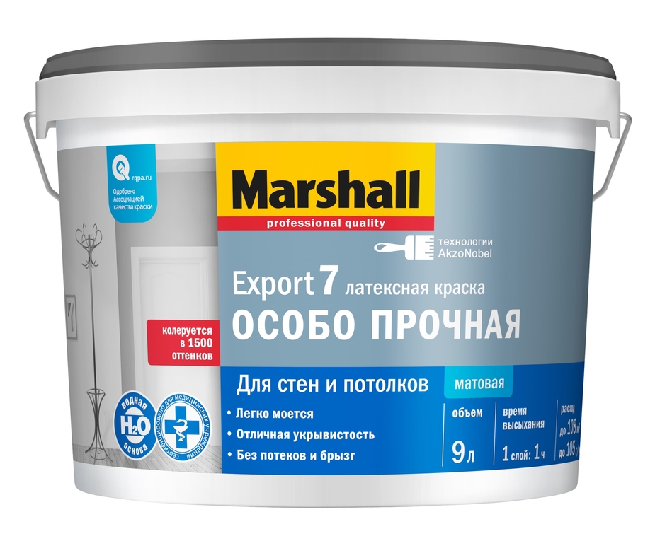 Краска латексная Marshall Export-7 для стен и потолков BW 9 л —  .