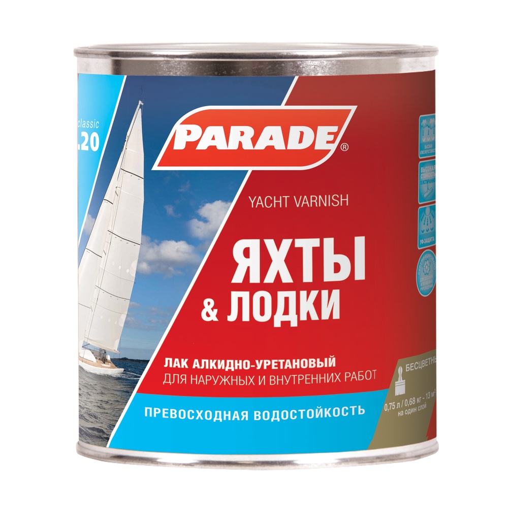 Лак алкидно-уретановый яхтный Parade Яхты & Лодки бесцветный 0,75 л ...