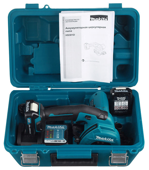 фото Пила дисковая аккумуляторная makita hs301dwae 10,8в 2х2ач li-ion 85 мм