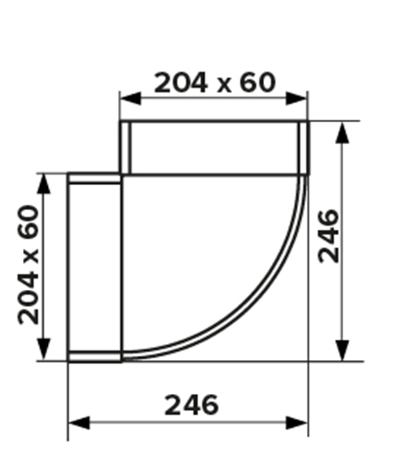 фото Колено для плоских воздуховодов горизонтальное пластиковое 60х204 мм 90°
