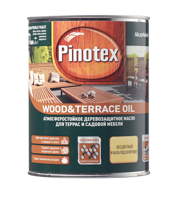 фото Масло pinotex wood&terrace oil для террас бесцветное 1 л