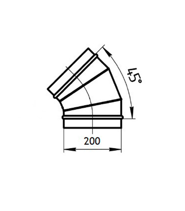 фото Отвод для круглых воздуховодов оцинкованный d200 мм на 45°