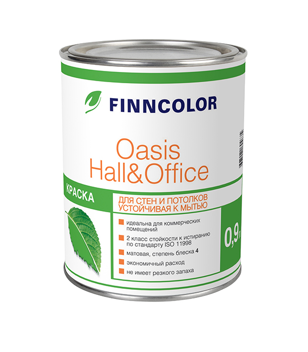 фото Краска водно-дисперсионная finncolor oasis hall&office 4 моющаяся основа c 0,9 л