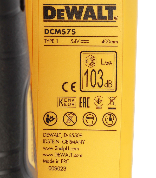 фото Пила цепная аккумуляторная dewalt dcm575x1-qw 16" шаг 3/8" паз 1,1 мм 56 звеньев li-ion 54в 3ач