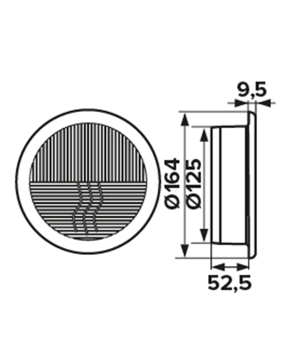 Решетка вентиляционная торцевая ERA с фланцем d125 мм круглая пластиковая d164 мм от Петрович