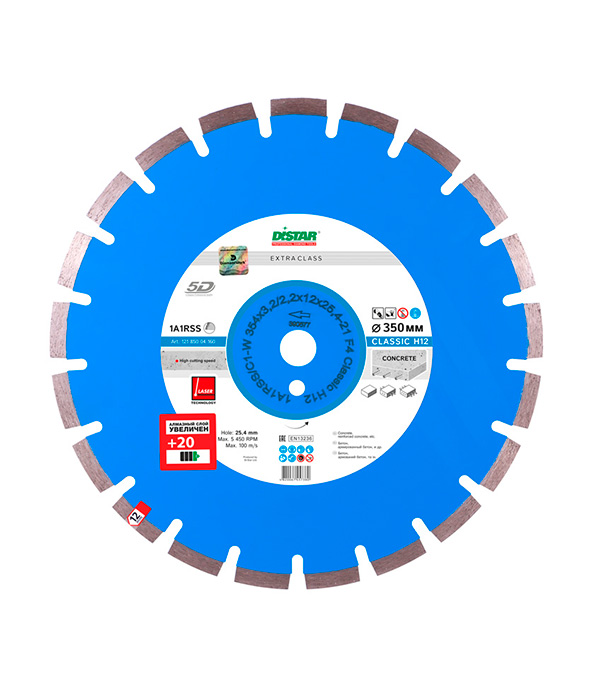 фото Диск алмазный по армированному бетону distar classic h12 (12185004160) 354x25,4x3,2 мм сегментный сухой рез