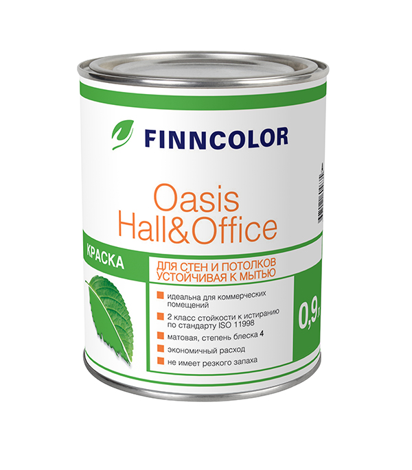 фото Краска водно-дисперсионная finncolor oasis hall&office 4 моющаяся белая основа а 0,9 л