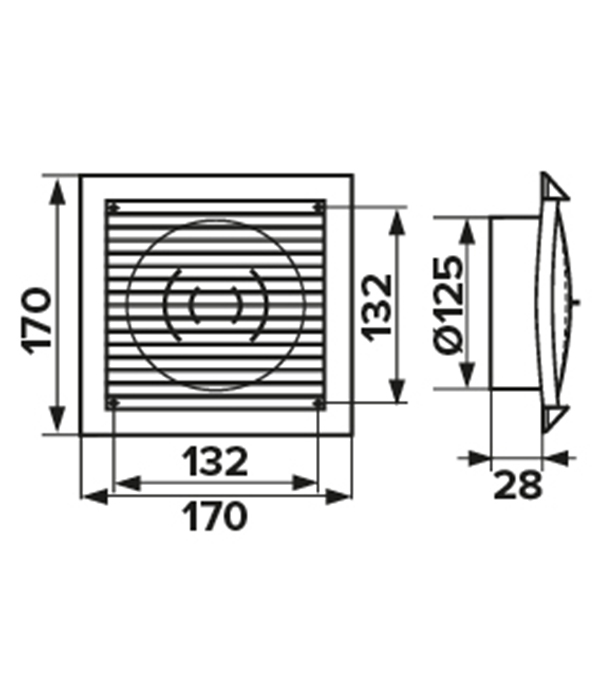 Решетка вентиляционная торцевая ERA с фланцем d125 мм пластиковая 170х170 мм от Петрович