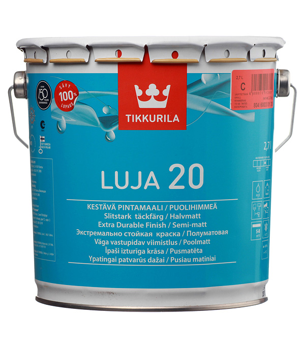 фото Краска водно-дисперсионная tikkurila luja 20 puolihimmea моющаяся основа c 2,7 л