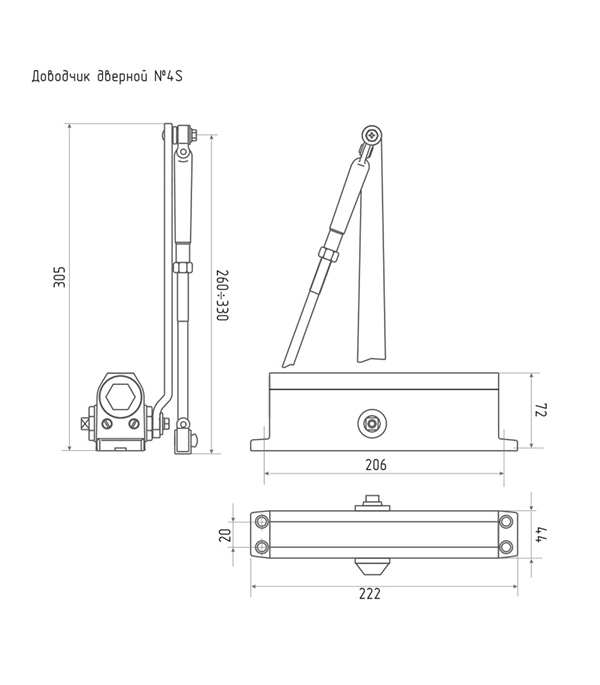 

Доводчик дверной Нора-М 4S (до 120 кг) серый