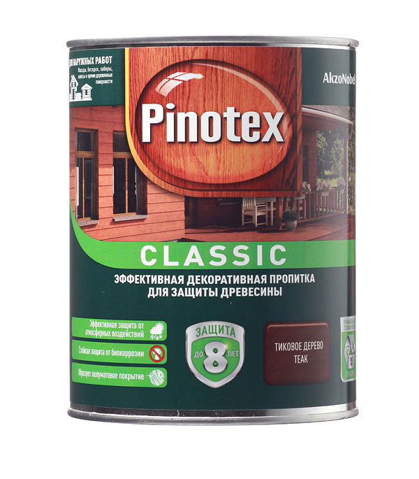 фото Антисептик pinotex classic декоративный для дерева тик 1 л