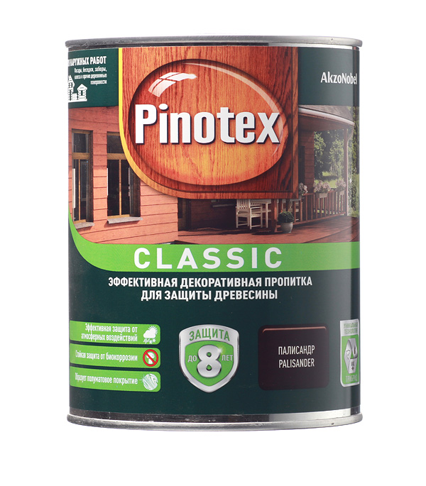 фото Антисептик pinotex classic декоративный для дерева палисандр 1 л