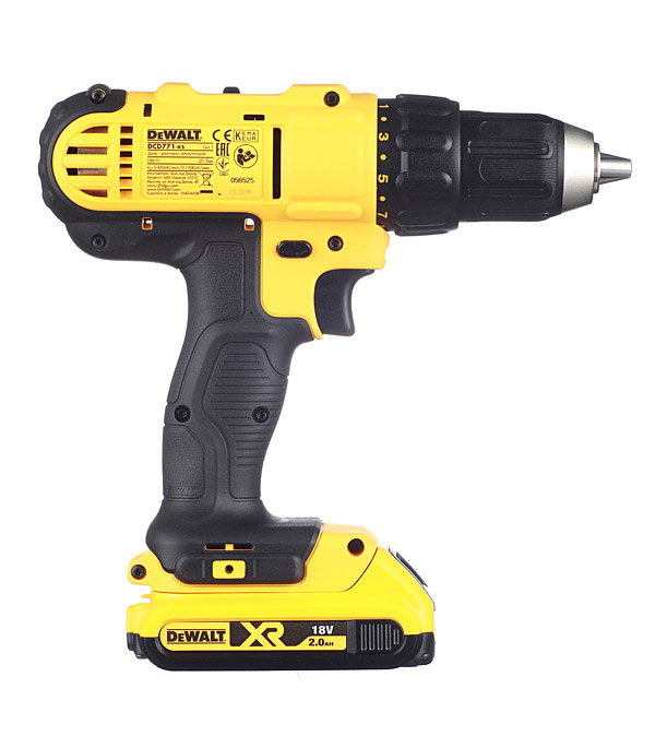 фото Дрель-шуруповерт аккумуляторная dewalt dcd771d2 18в 2х2ач li-ion