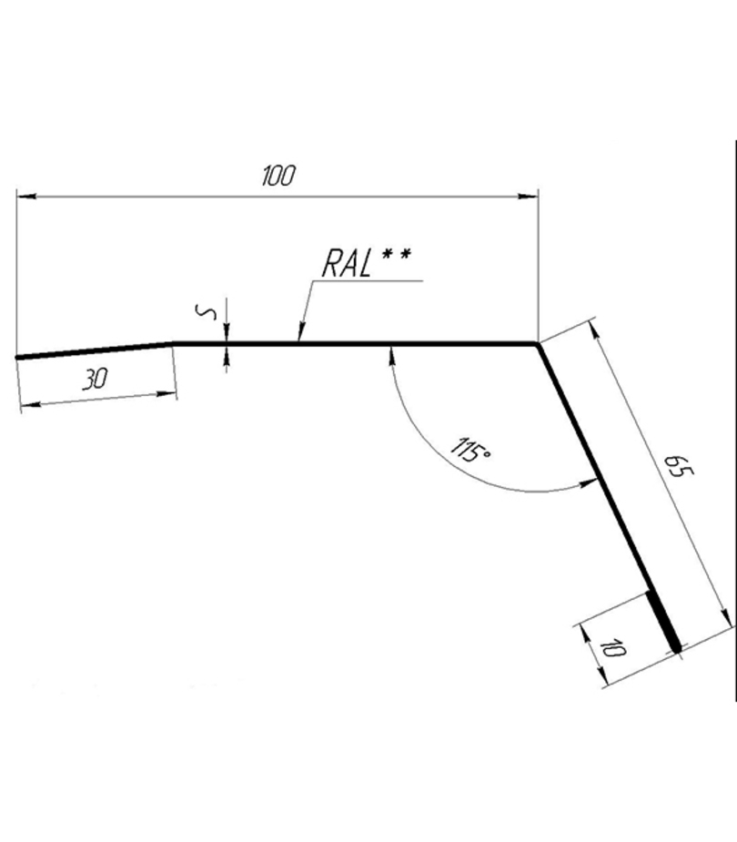 Планка карниза металлическая для металлочерепичной кровли окрашенная размер 100х65 мм длина 2000 мм