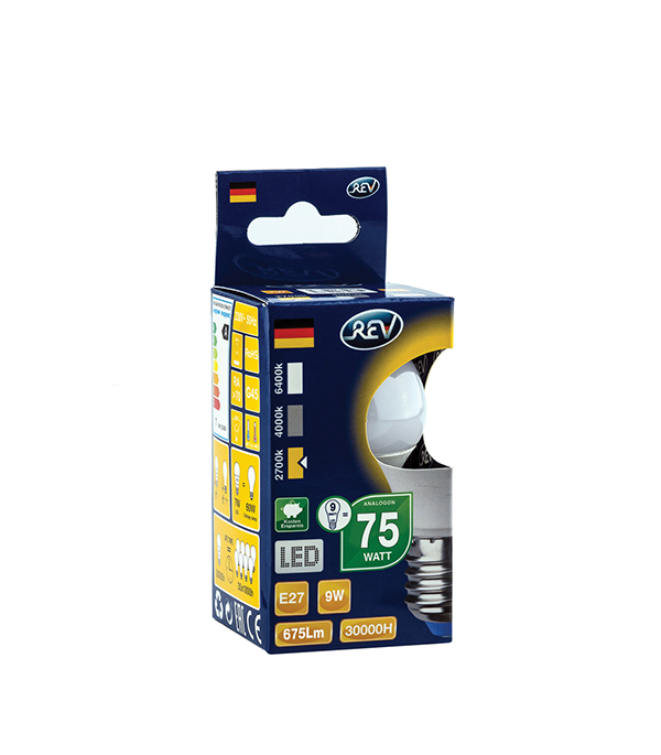 

Лампа светодиодная REV 9 Вт Е27 шар G45 2700 К теплый свет 230 В