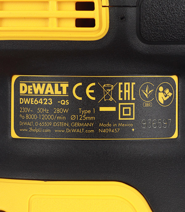 фото Шлифмашина эксцентриковая электрическая dewalt dwe6423 280 вт d125 мм