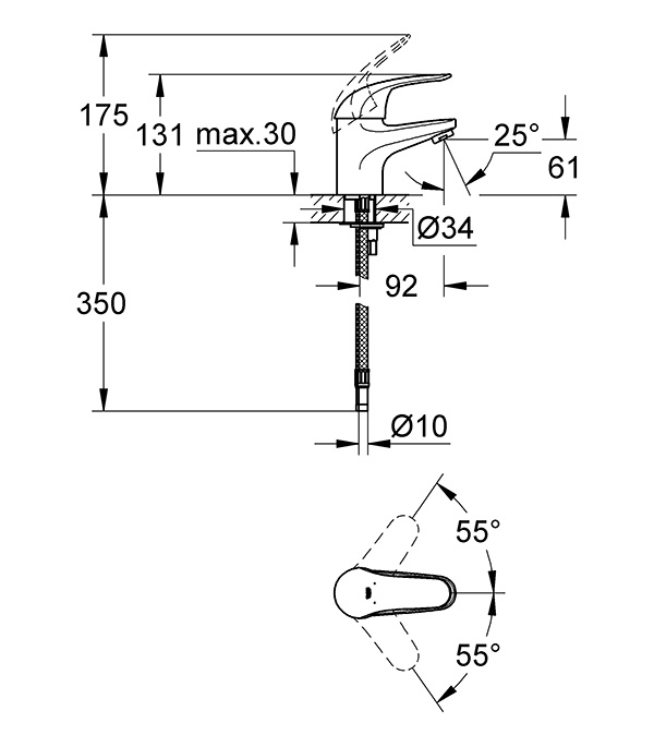 фото Смеситель для раковины grohe euroeco 3273400 dn 15s- size однорычажный