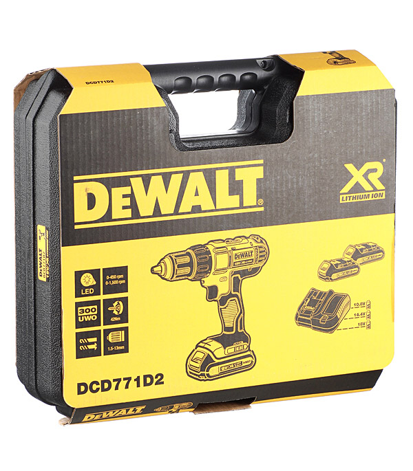 фото Дрель-шуруповерт аккумуляторная dewalt dcd771d2 18в 2х2ач li-ion