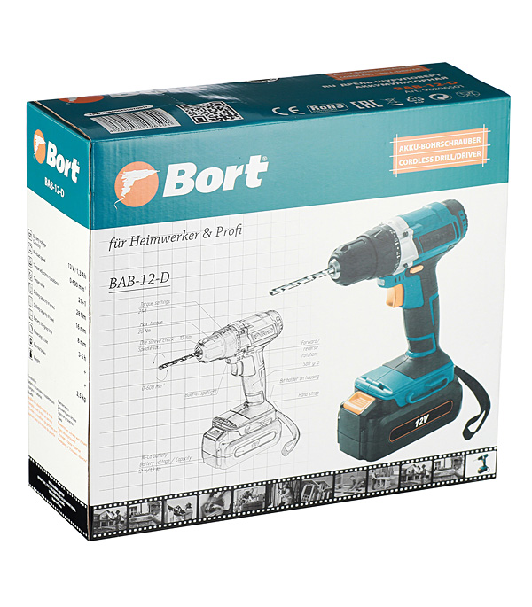 Дрель-шуруповерт аккумуляторная Bort BAB-12-D 98296501 12В 2х13Ач Ni-Cd