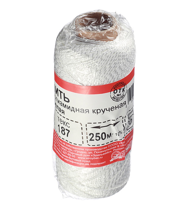 

Нить крученая полиамидная 2 пряди белая 187 текс d1 мм 250 м, Белый