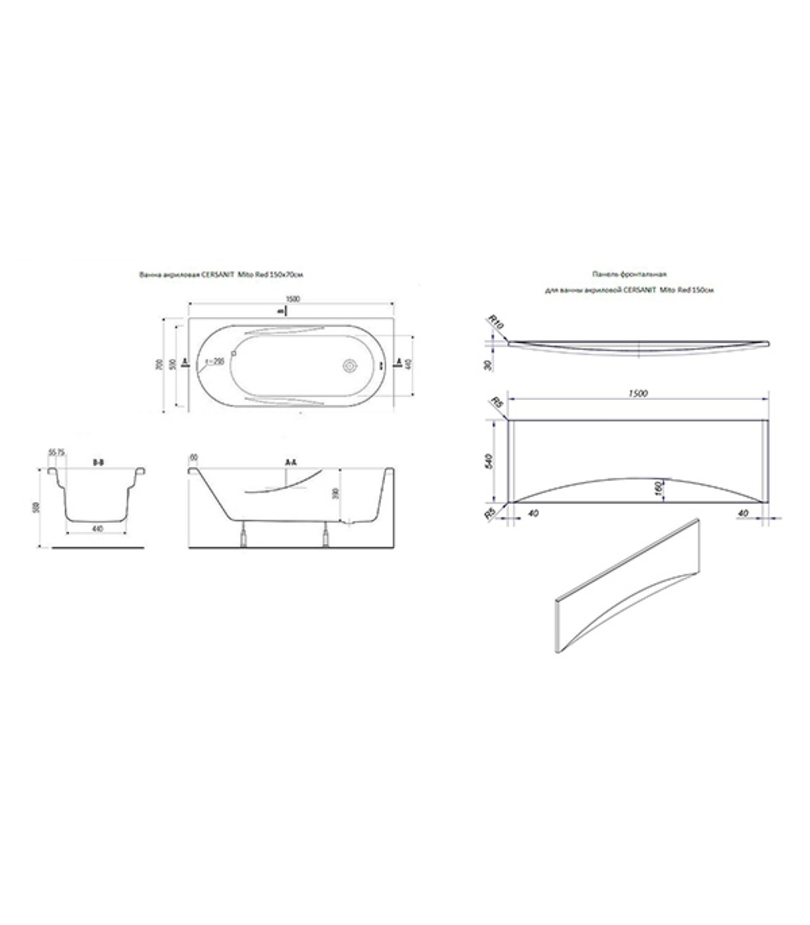 Панель фронтальная для ванны акриловой CERSANIT Mito Red 150см — купить ...