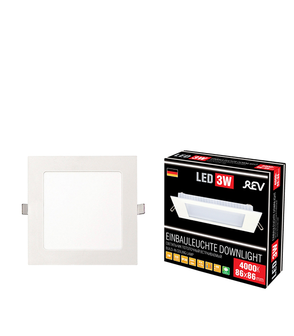 Светильник светодиодный встраиваемый REV 86х86 мм 3 Вт 220 В 4000К естественный белый свет квадратный IP20 белый