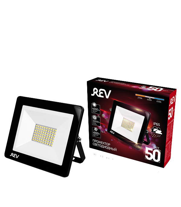 

Прожектор светодиодный REV 50 Вт 220-240 В IP65 4000 К дневной свет, Черный