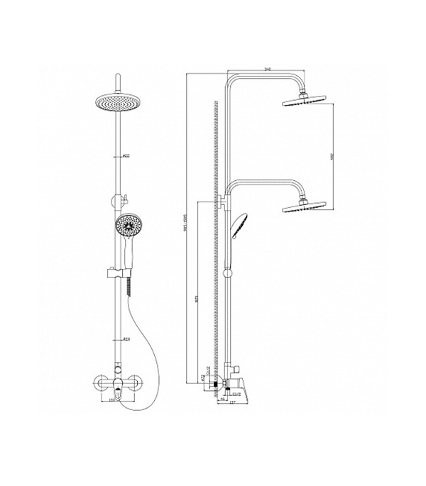 фото Душевая система rossinka b35-45 с верхним душем и ручной лейкой со смесителем