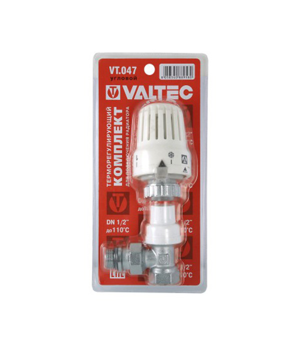 Клапан (вентиль) термостатический угловой VALTEC (VT.047.N.04) 1/2 НР(ш) х 1/2 ВР(г) для радиатора с термоголовкой
