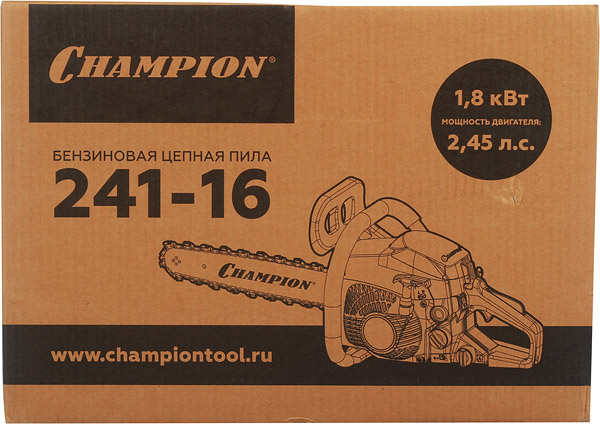 фото Бензопила champion 241 2,45 л.с. 16" шаг 3/8" паз 1,3 мм 56 звеньев