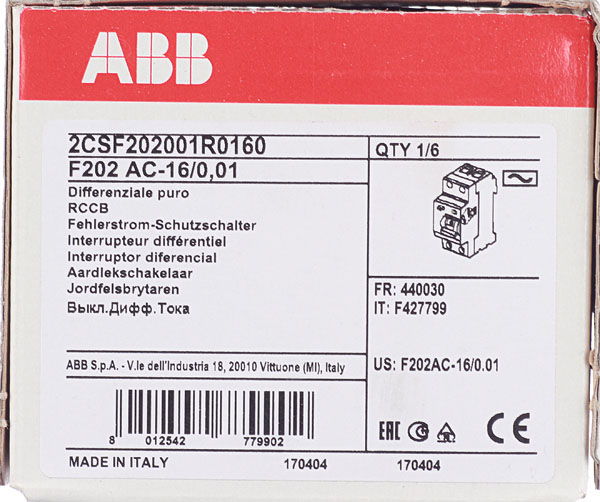 фото Узо abb f202 (2csf202001r0160) 16а 10 ма 2р тип ac 10 ка